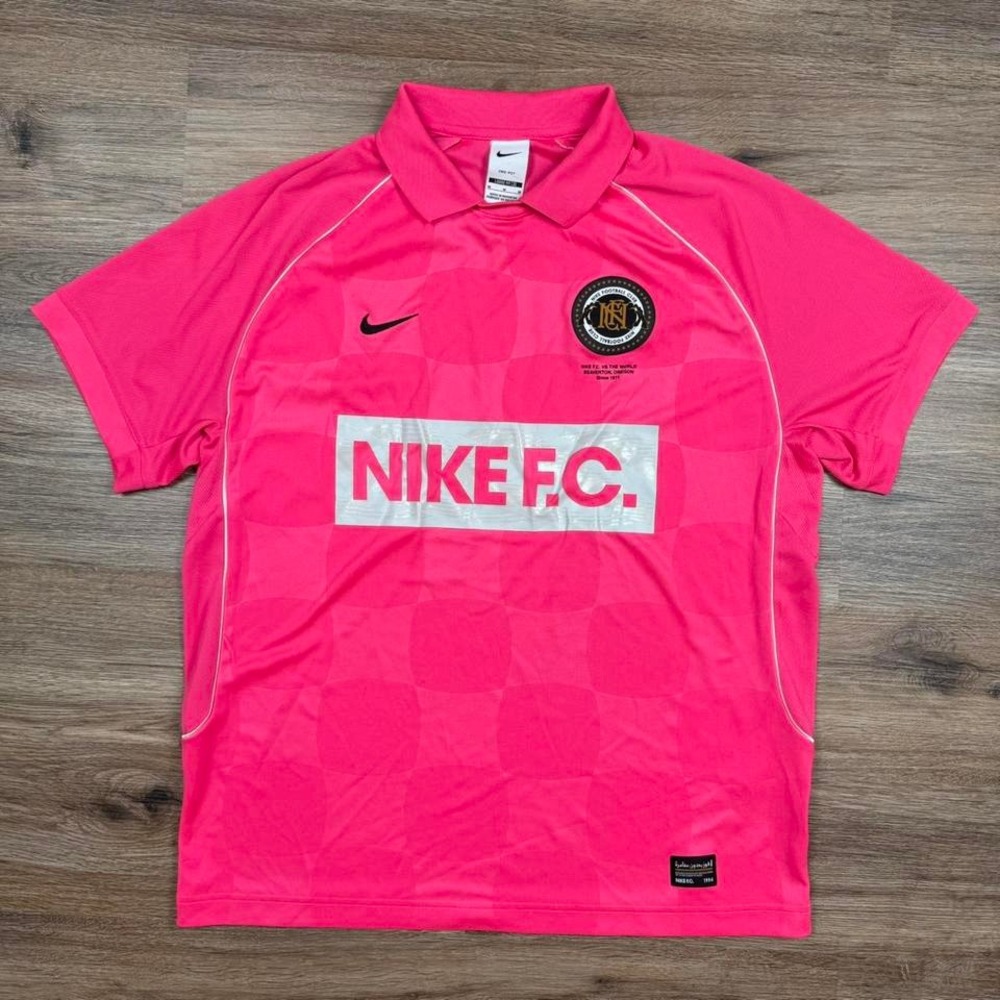 hot pink nike f.c. football club checkered athletic polo shirt